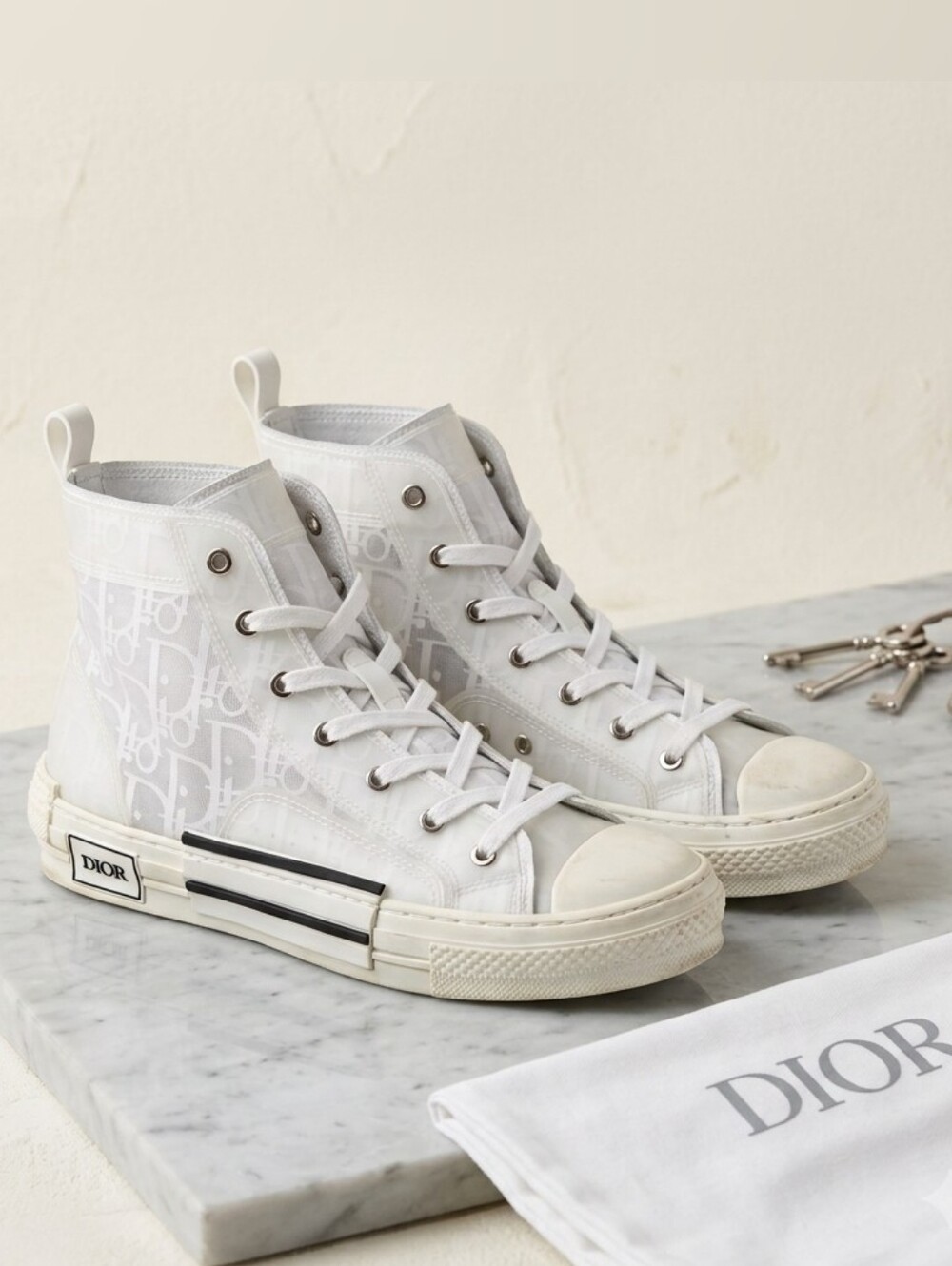 Christian Dior B23 High-Top Sneakers - White Oblique Canvas - Size 44 EU